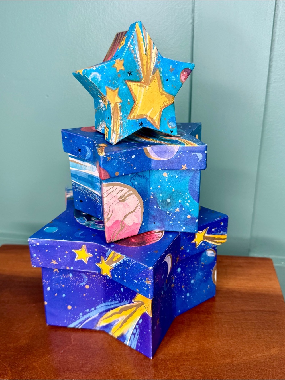 Nesting Star Boxes Cosmic Galaxy Set of 3 1999 Maret Hensick Marcel Schurman Y2K